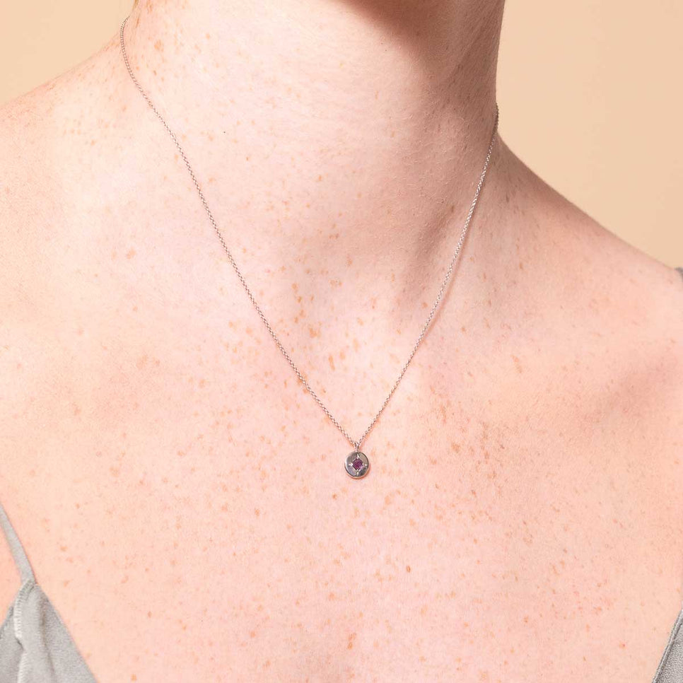 Birthstone Necklaces - February Amethyst Birthstone Necklace in Solid White Gold - Pendant Necklace - Astrid & Miyu