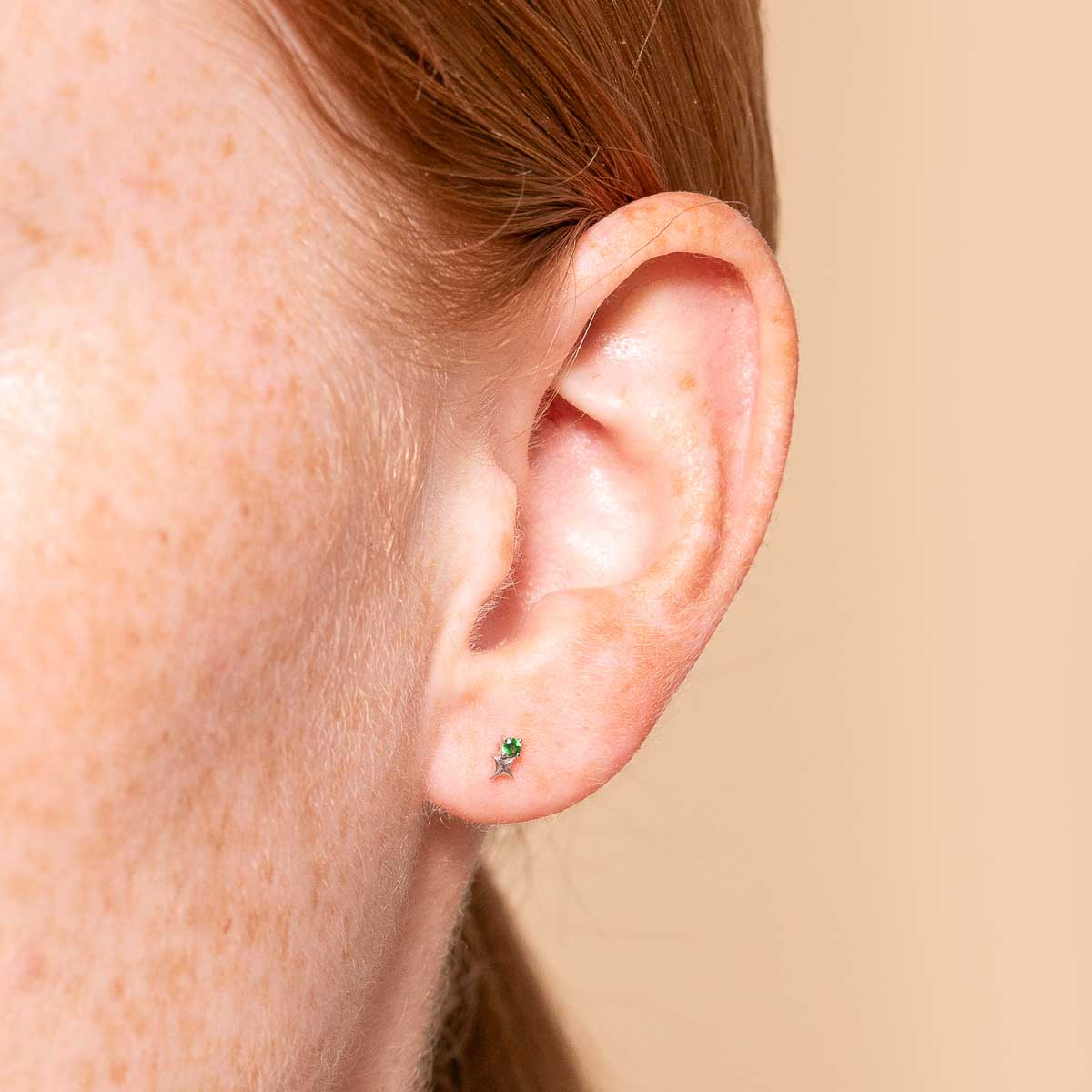 Birthstone Earrings - May Tsavorite Birthstone Earrings in Solid White Gold - Stud Earrings - Astrid & Miyu