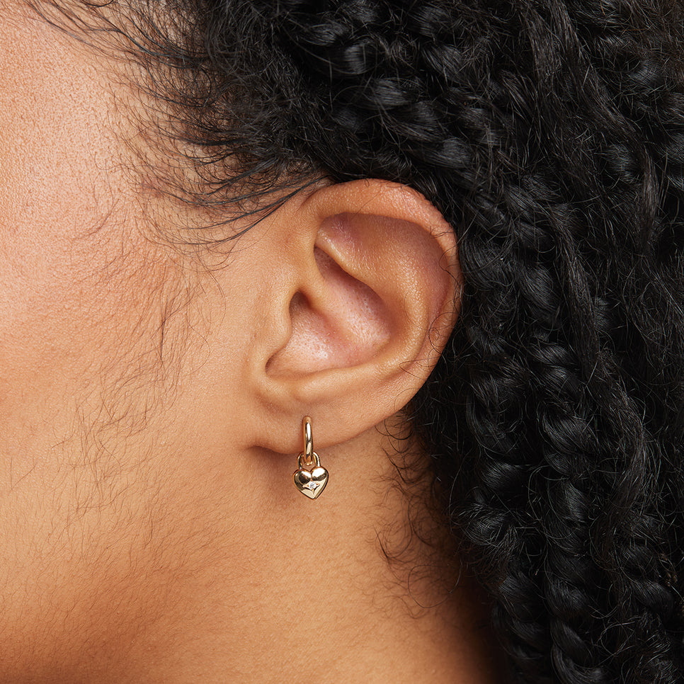 18k Gold Plated Jewellery - Heart Charm Huggies in Gold - Huggies - Astrid & Miyu