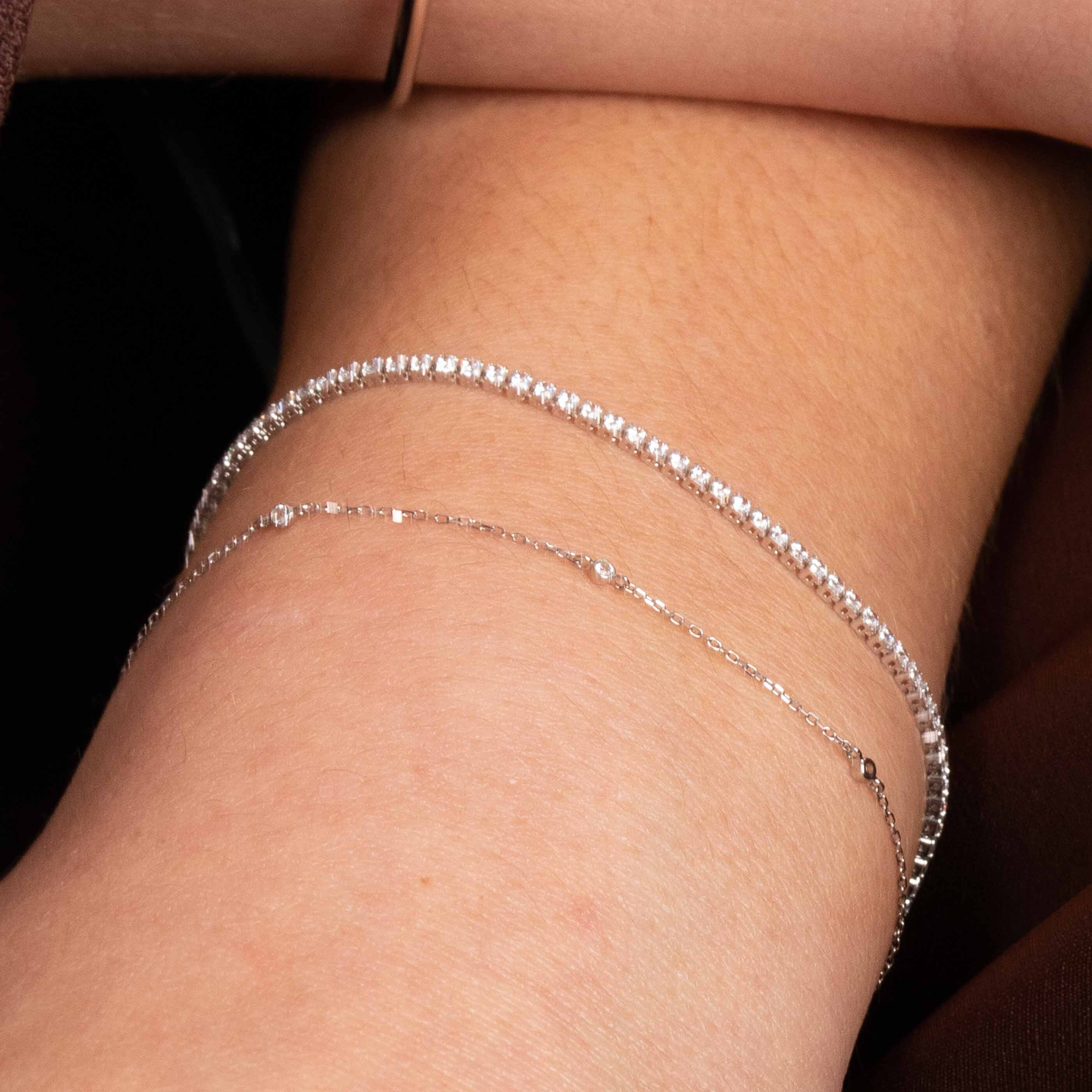 April White Topaz - Topaz Charm Bracelet in Solid White Gold - Bracelet - Astrid & Miyu