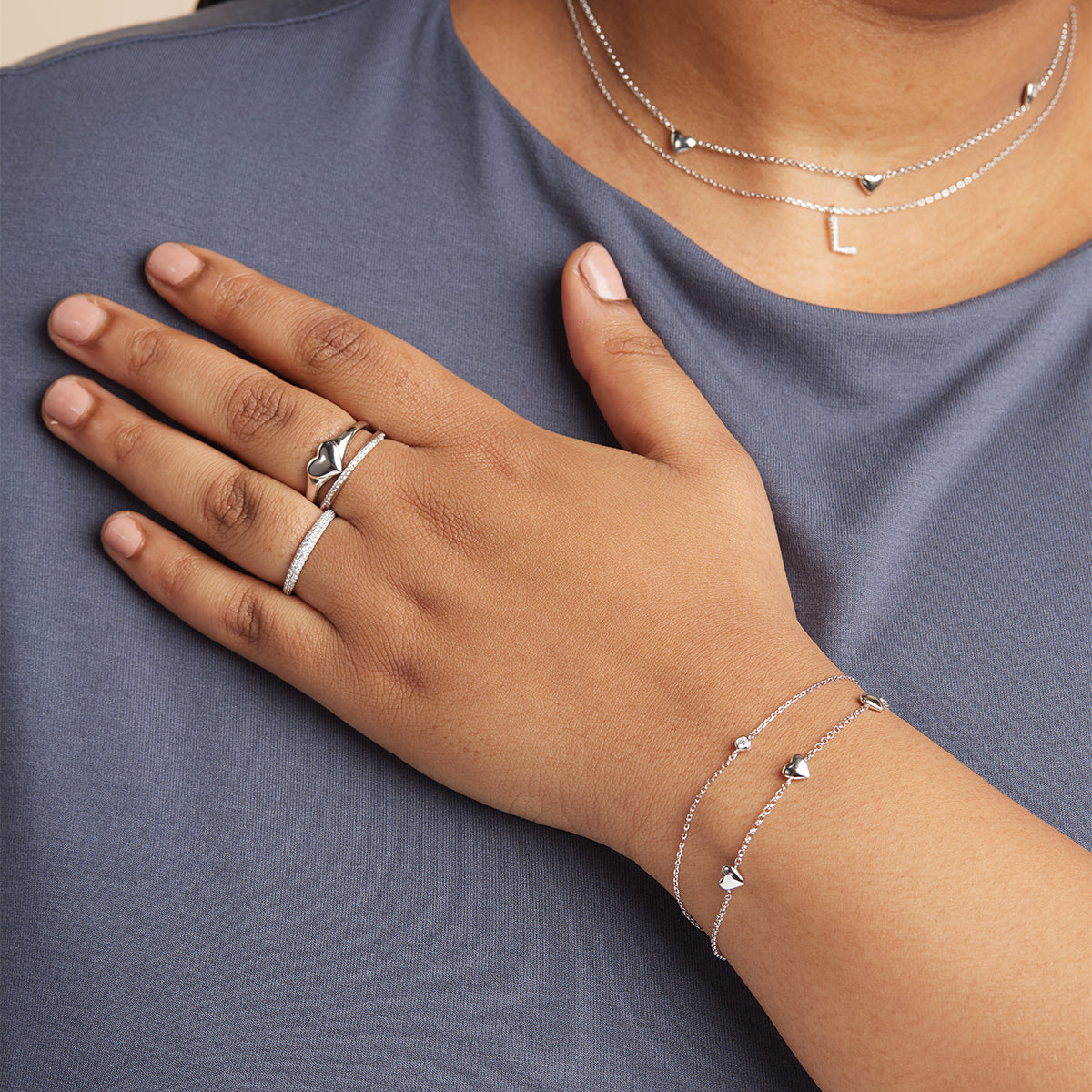 Bracelets - Heart Charm Bracelet in Silver - Charm Bracelets - Astrid & Miyu