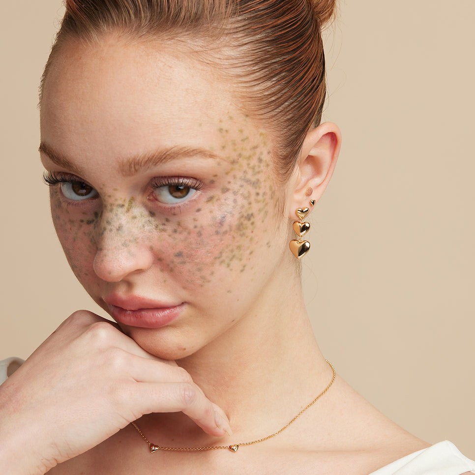 18k Gold Plated Jewellery - Heart Drop Stud Earrings in Gold - Stud Earrings - Astrid & Miyu