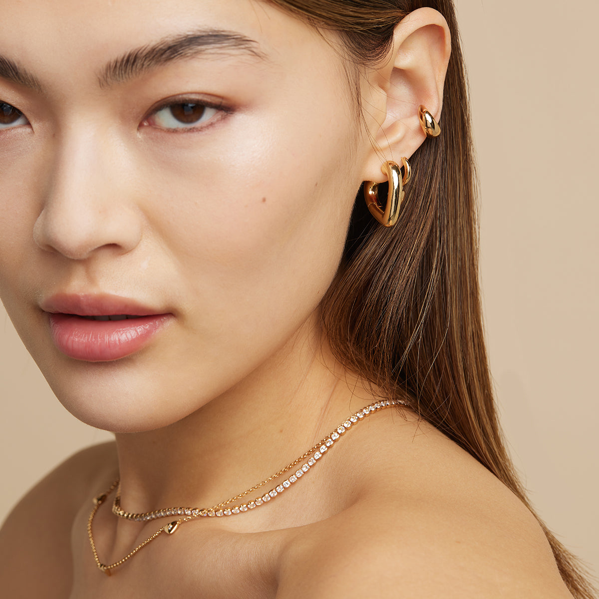 18k Gold Plated Jewellery - Heart Open Hoops in Gold - Hoop Earrings - Astrid & Miyu