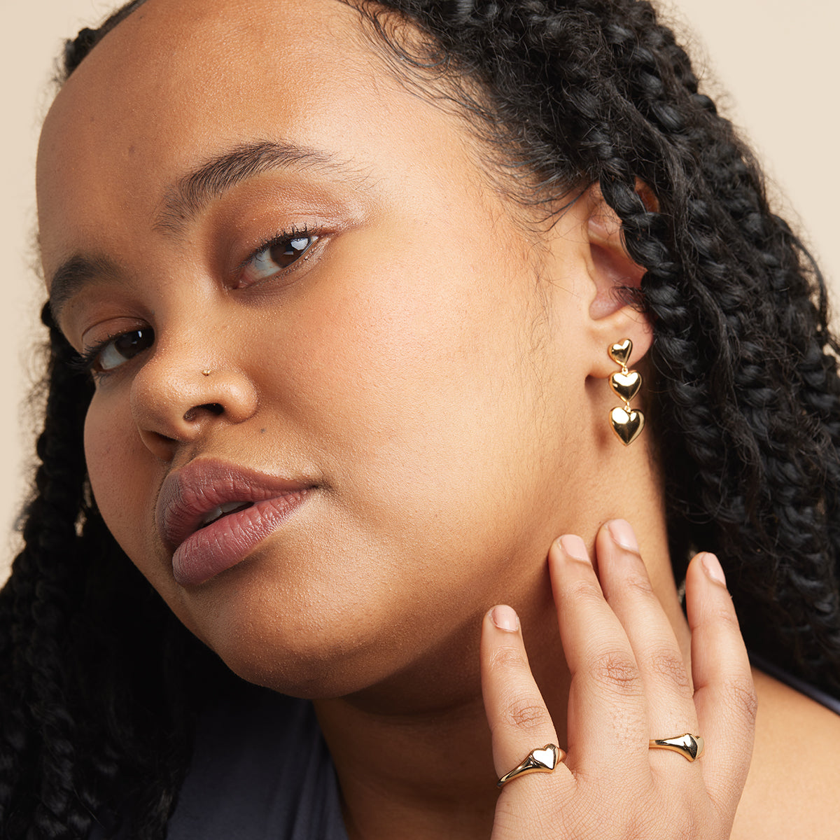 18k Gold Plated Jewellery - Heart Drop Stud Earrings in Gold - Stud Earrings - Astrid & Miyu