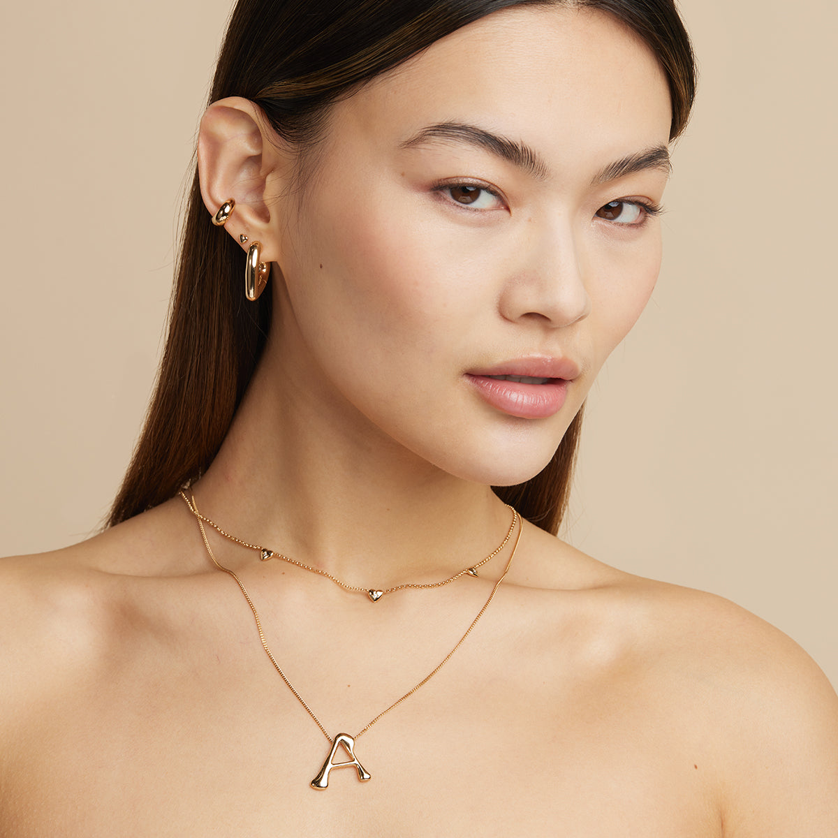 18k Gold Plated Jewellery - Heart Open Hoops in Gold - Hoop Earrings - Astrid & Miyu
