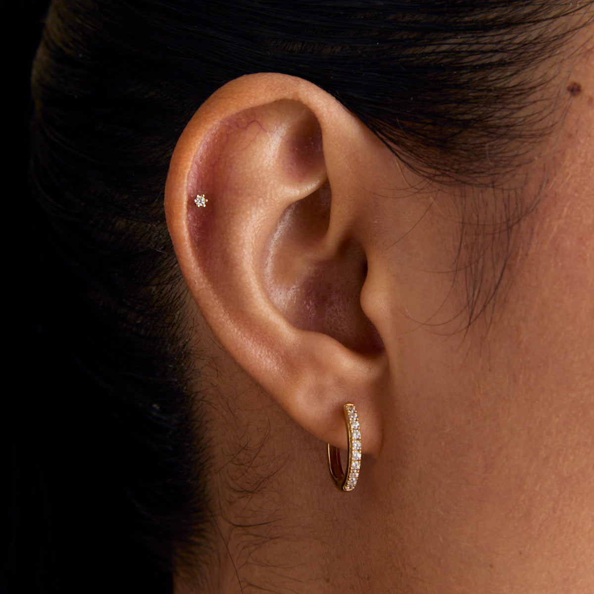 18k Gold Plated Jewellery - Flora Tiny Barbell in Gold - Barbell Earring - Astrid & Miyu