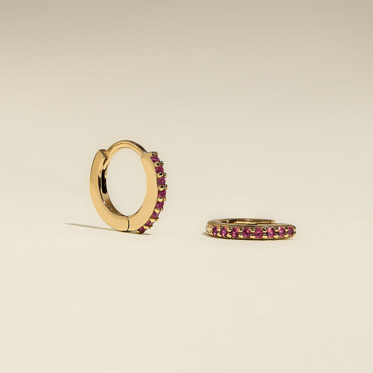 July Birthstone Huggies in Gold with Ruby CZ-Astrid & Miyu