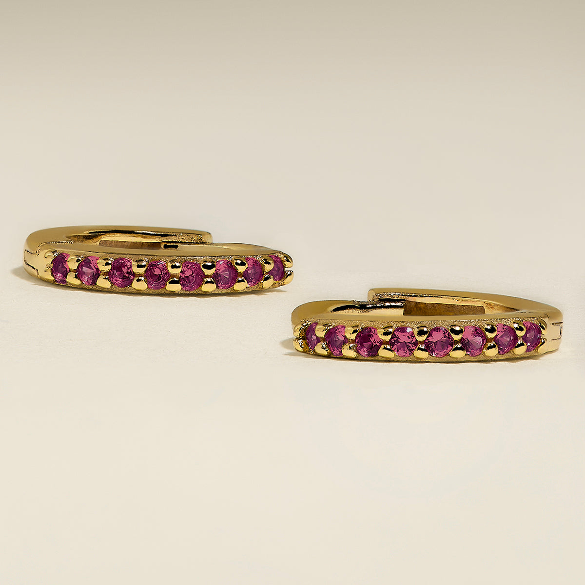 July Birthstone Huggies in Gold with Ruby CZ-Astrid & Miyu