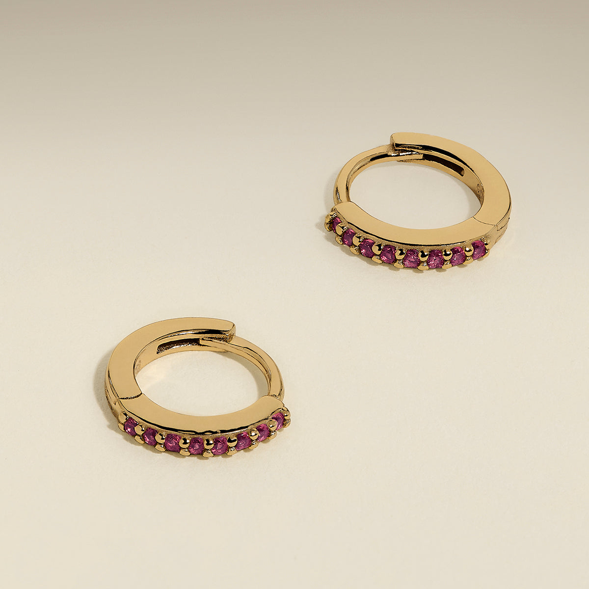 July Birthstone Huggies in Gold with Ruby CZ-Astrid & Miyu