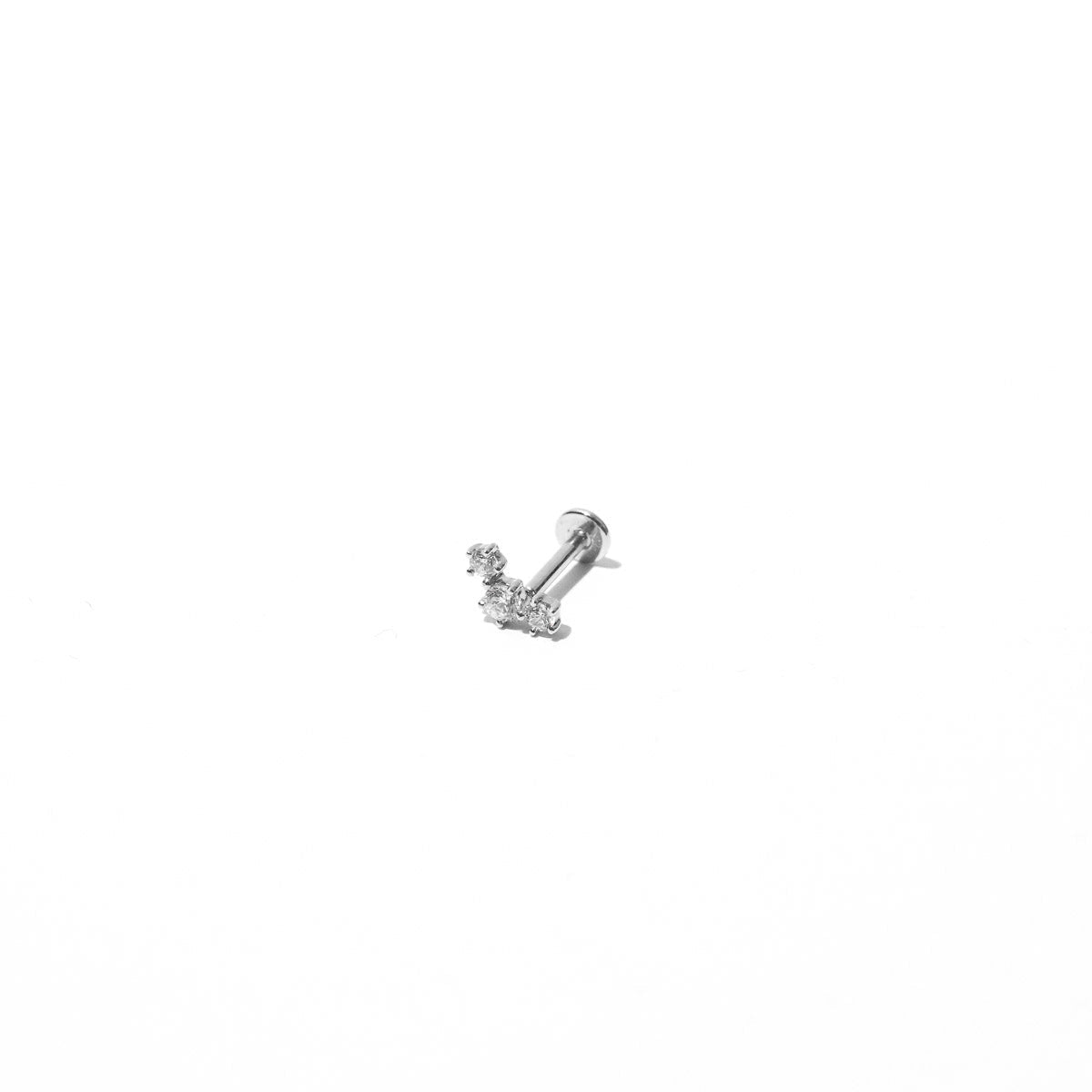 Curved Crystal Piercing Stud in Solid White Gold-Astrid & Miyu