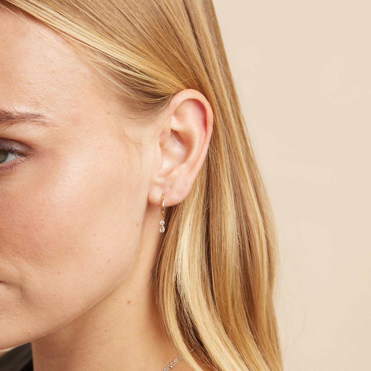 April White Topaz - Topaz Charm Hoops in Solid Gold - Hoop Earrings - Astrid & Miyu