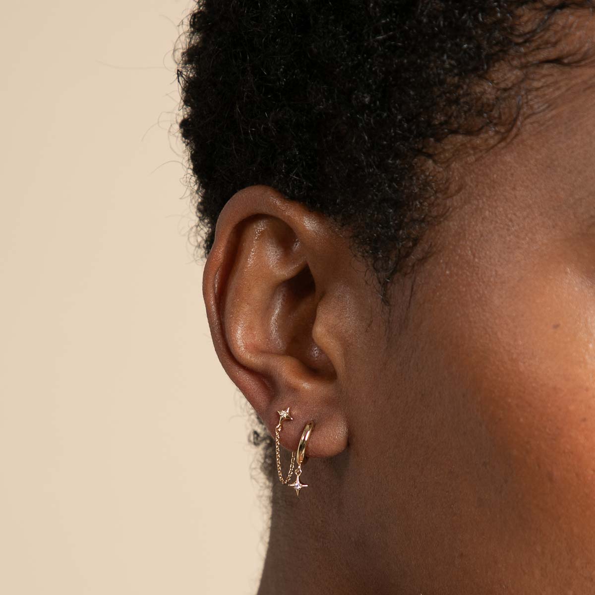 18k Gold Plated Jewellery - Cosmic Star Charm Huggies in Gold - Huggies - Astrid & Miyu