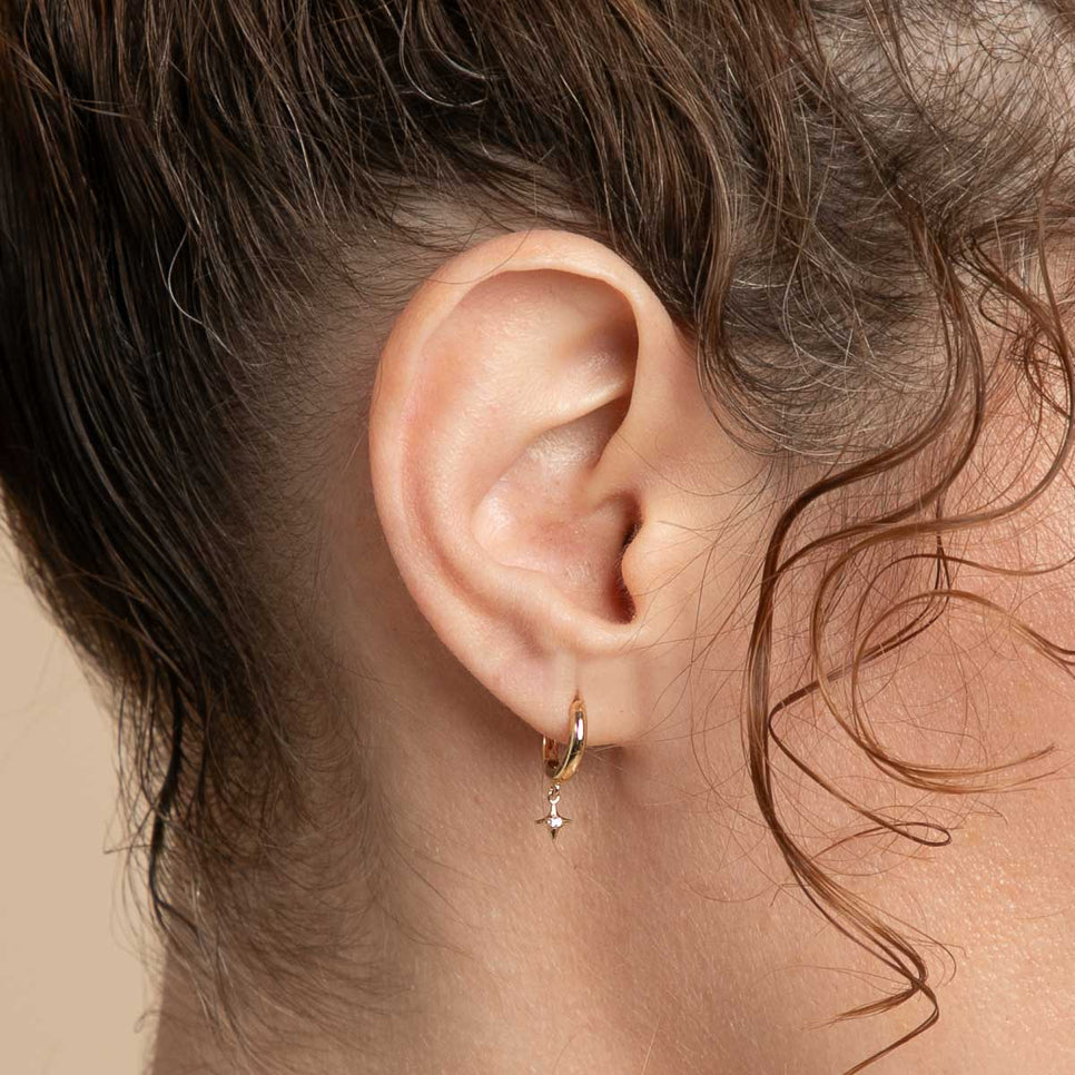 18k Gold Plated Jewellery - Cosmic Star Charm Huggies in Gold - Huggies - Astrid & Miyu