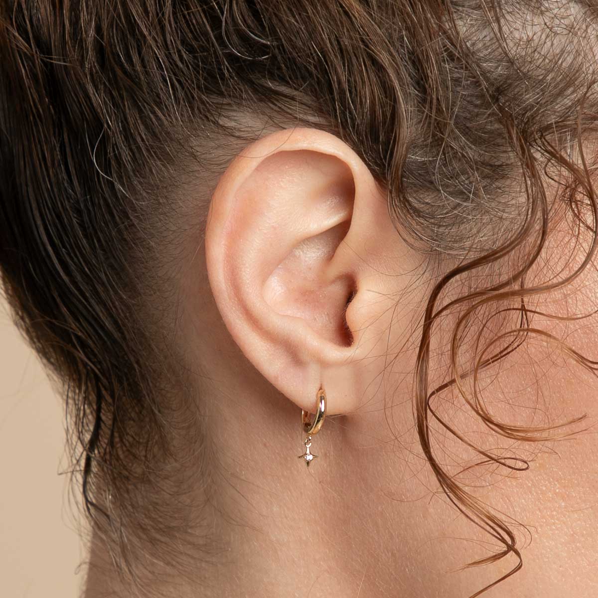 18k Gold Plated Jewellery - Cosmic Star Charm Huggies in Gold - Huggies - Astrid & Miyu