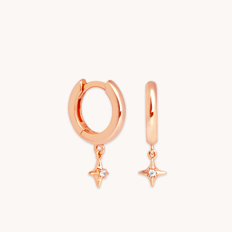 18k Rose Gold Plated Jewellery - Cosmic Star Charm Huggies in Rose Gold - Huggies - Astrid & Miyu