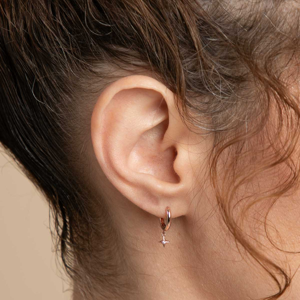 18k Rose Gold Plated Jewellery - Cosmic Star Charm Huggies in Rose Gold - Huggies - Astrid & Miyu