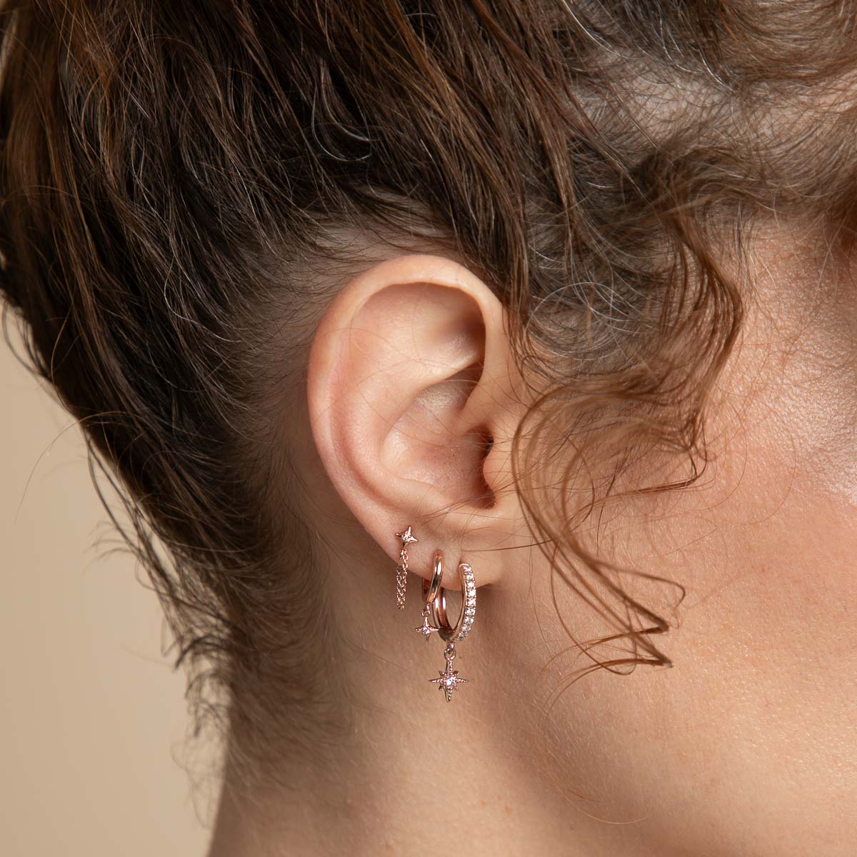 18k Rose Gold Plated Jewellery - Cosmic Star Charm Huggies in Rose Gold - Huggies - Astrid & Miyu