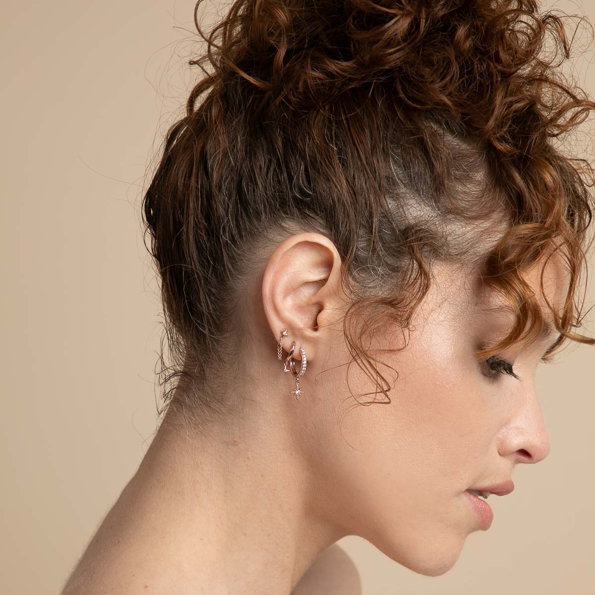 18k Rose Gold Plated Jewellery - Cosmic Star Chain Stud Earrings in Rose Gold - Stud Earrings - Astrid & Miyu