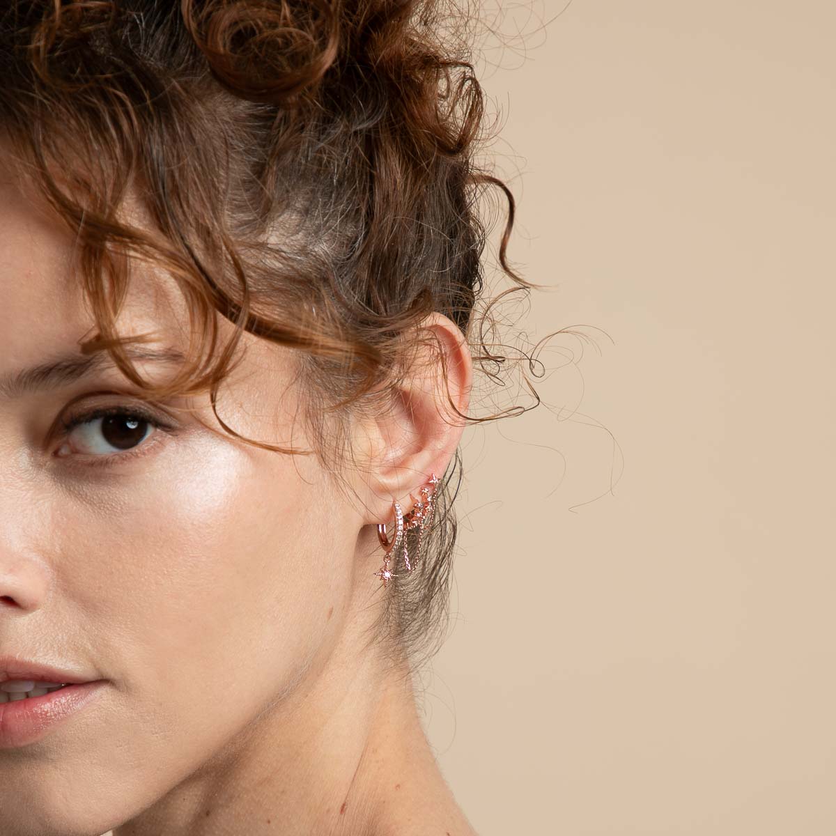 18k Rose Gold Plated Jewellery - Cosmic Star Chain Stud Earrings in Rose Gold - Stud Earrings - Astrid & Miyu