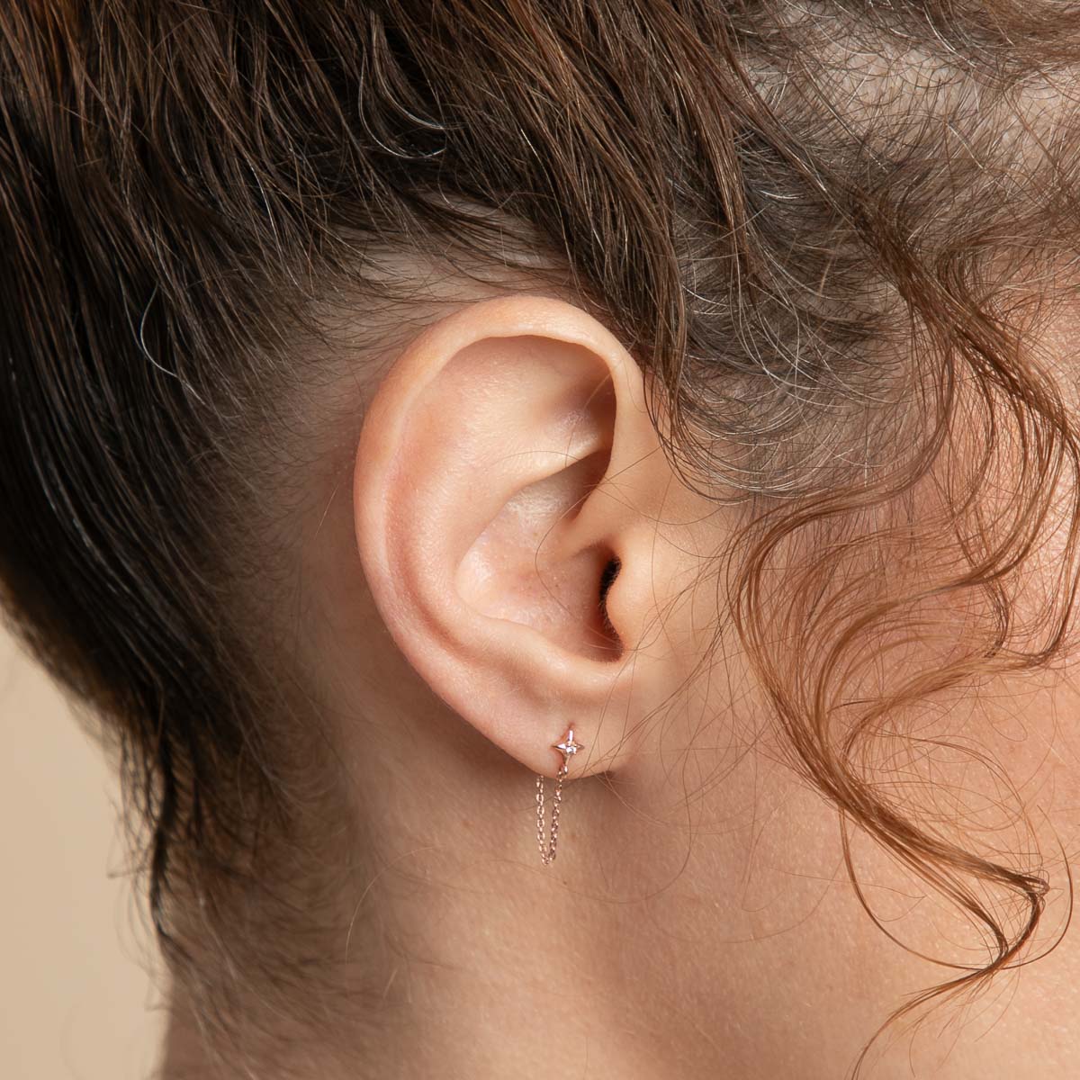 18k Rose Gold Plated Jewellery - Cosmic Star Chain Stud Earrings in Rose Gold - Stud Earrings - Astrid & Miyu