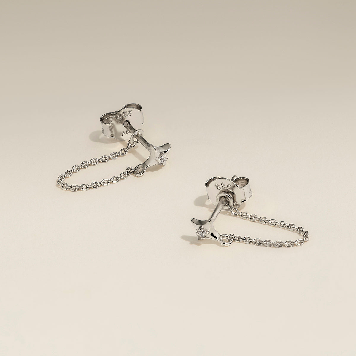 Cosmic Star Chain Stud Earrings in Silver