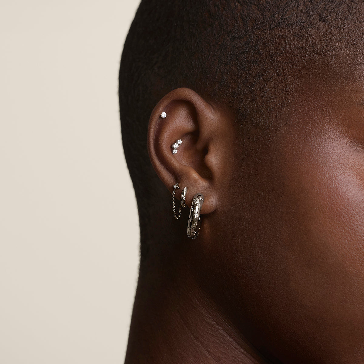 Cosmic Star Chain Stud Earrings in Silver
