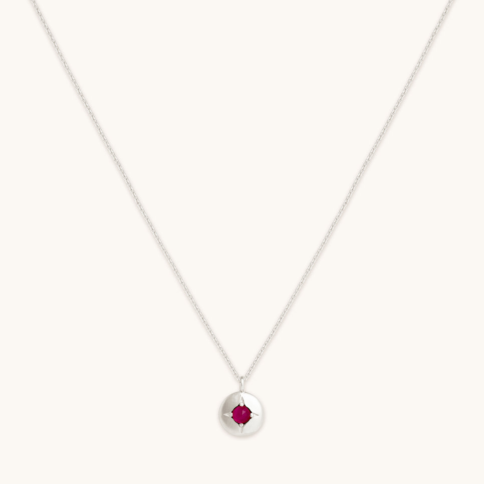 Gemstone Jewellery - July Ruby Birthstone Necklace in Solid White Gold - Pendant Necklace - Astrid & Miyu