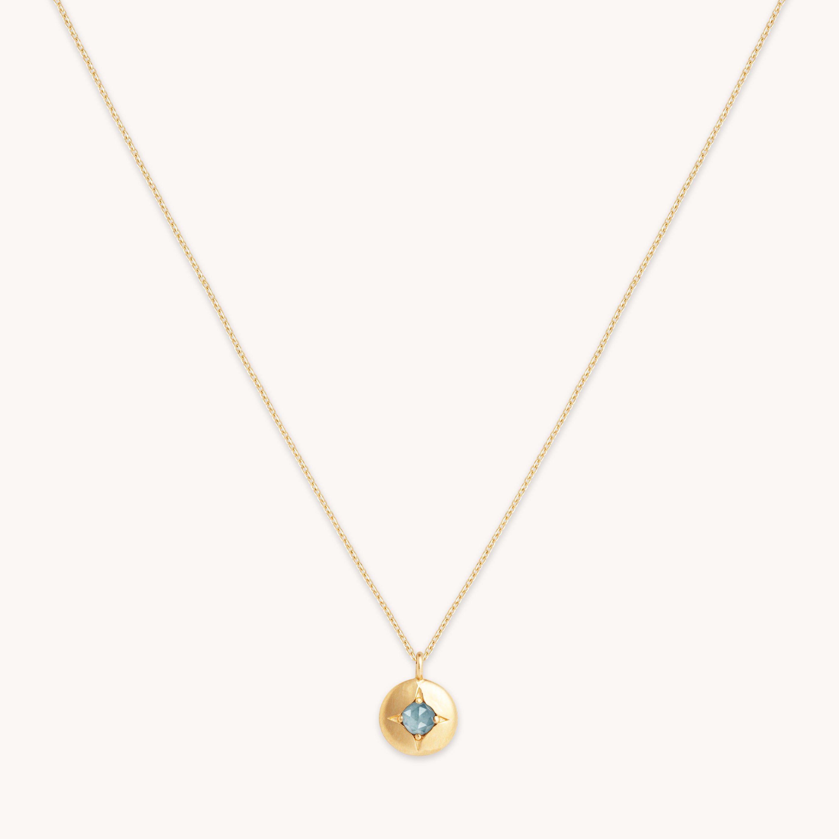 Birthstone Jewellery - March Aquamarine Birthstone Necklace in Solid Gold - Pendant Necklace - Astrid & Miyu