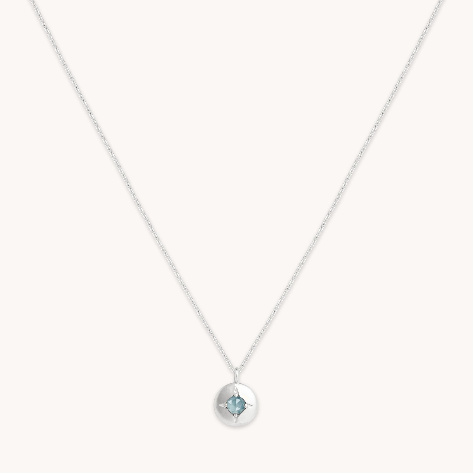 Birthstone Jewellery - March Aquamarine Birthstone Necklace in Solid White Gold - Pendant Necklace - Astrid & Miyu