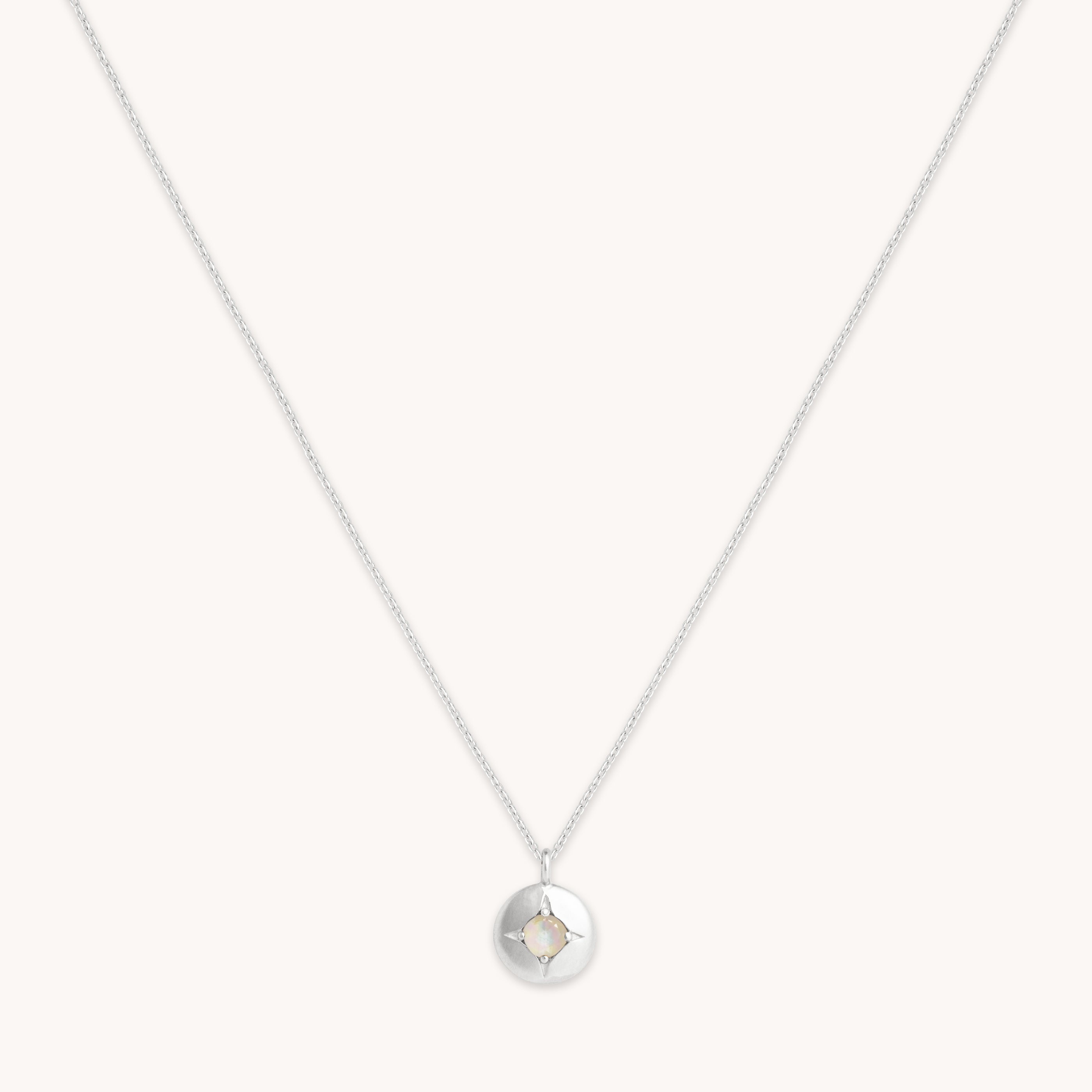 Birthstone Jewellery - October Opal Birthstone Necklace in Solid White Gold - Pendant Necklace - Astrid & Miyu