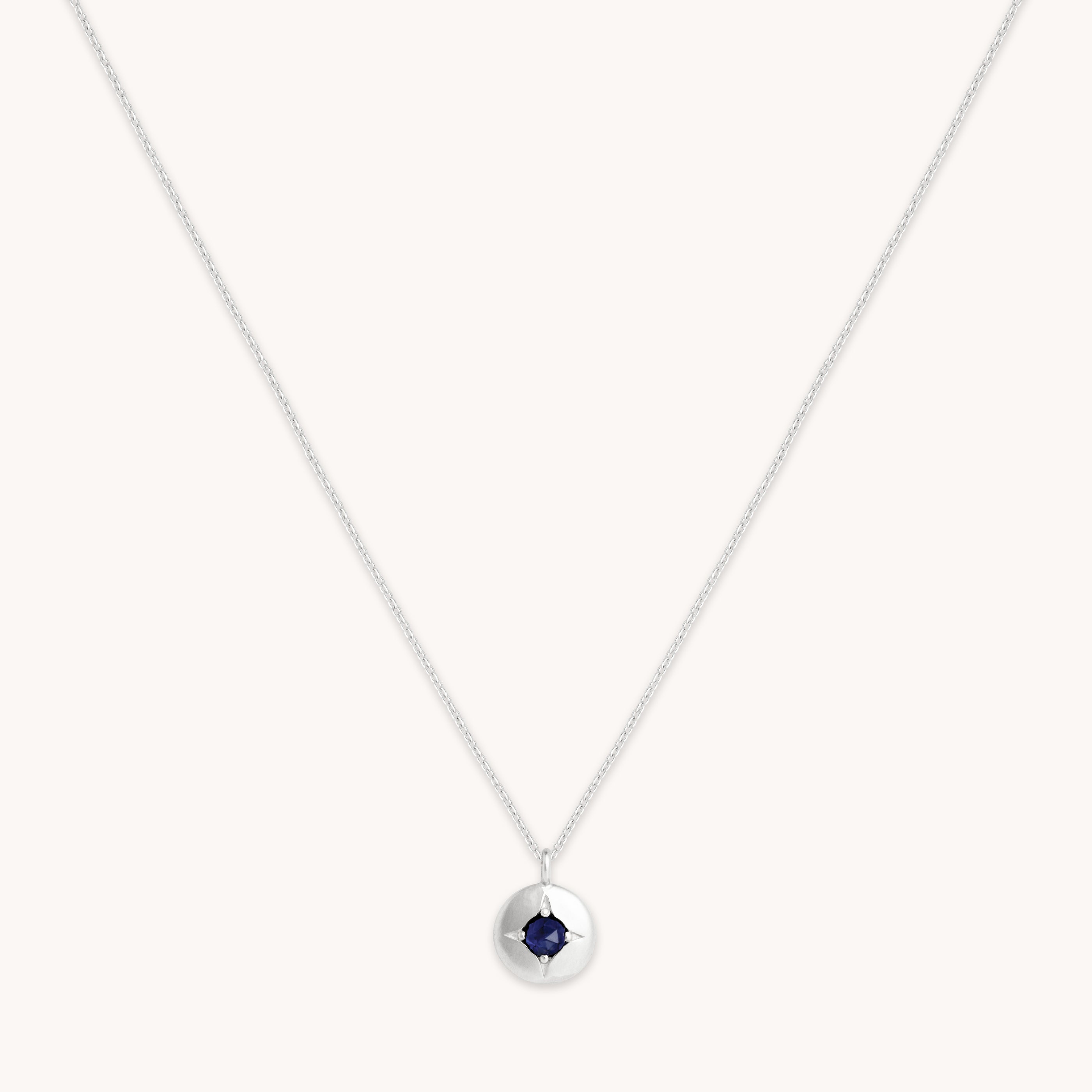 Birthstone Jewellery - September Sapphire Birthstone Necklace in Solid White Gold - Pendant Necklace - Astrid & Miyu