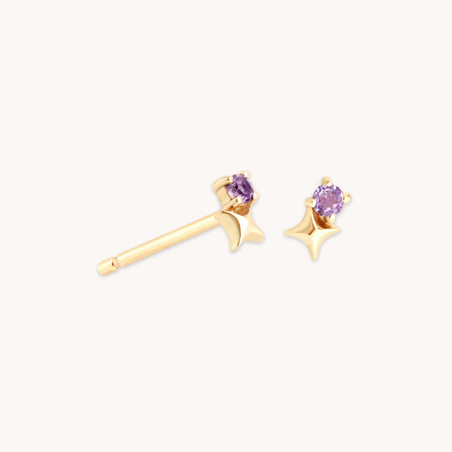 February Amethyst Birthstone Earrings in Solid Gold