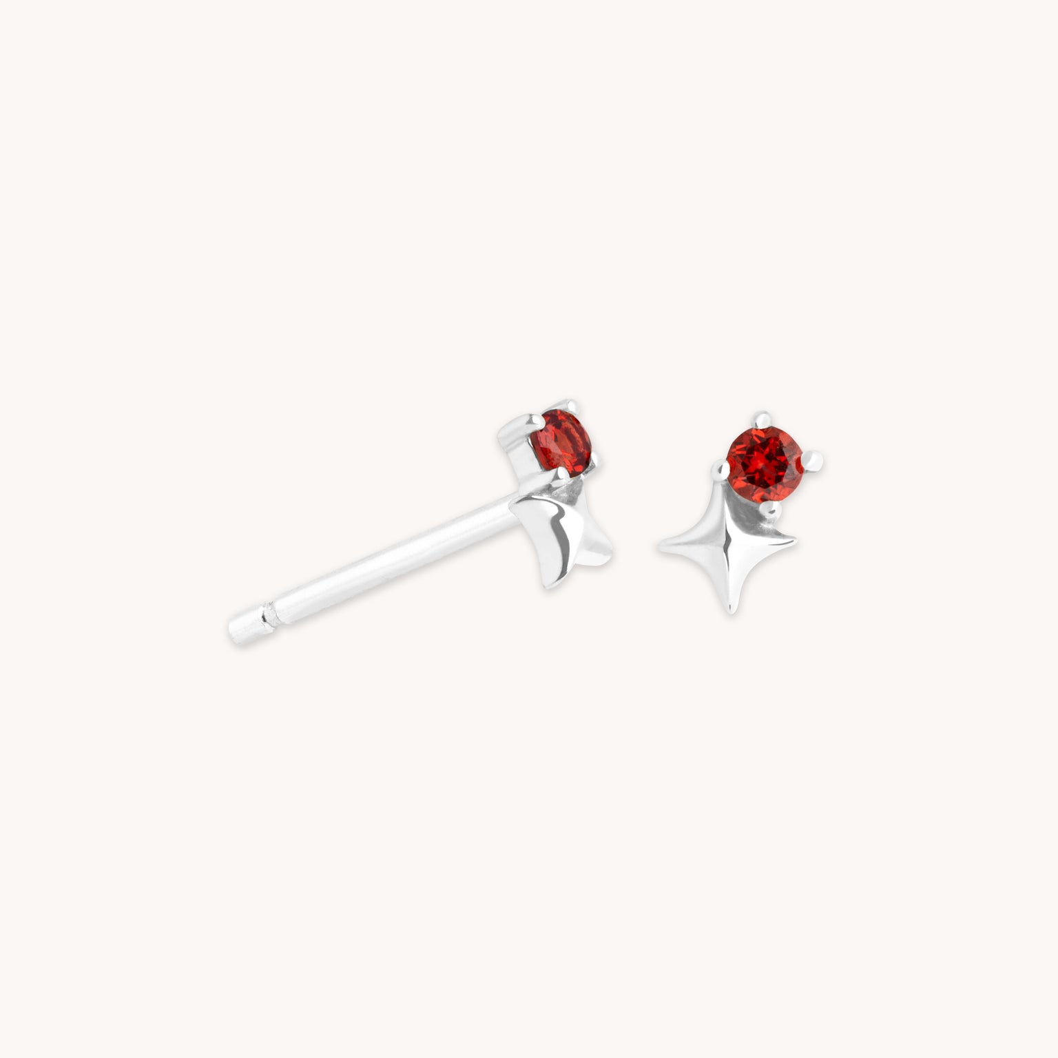 Birthstone Earrings - January Garnet Birthstone Earrings in Solid White Gold - Stud Earrings - Astrid & Miyu