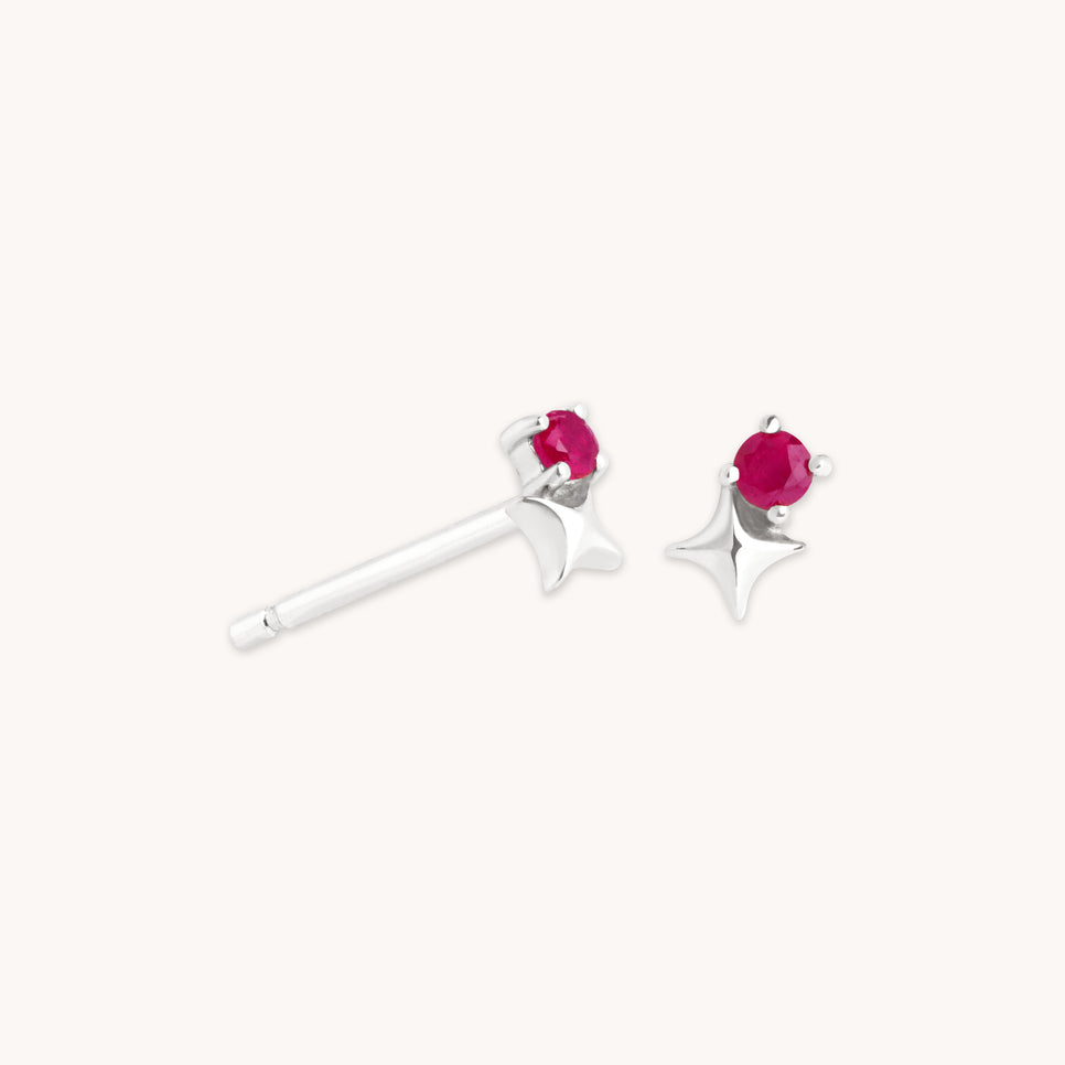 Birthstone Earrings - July Ruby Birthstone Earrings in Solid White Gold - Stud Earrings - Astrid & Miyu