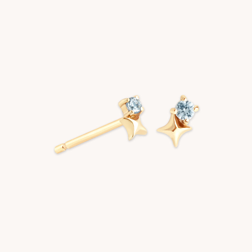 Birthstone Earrings - March Aquamarine Birthstone Earrings in Solid Gold - Stud Earrings - Astrid & Miyu