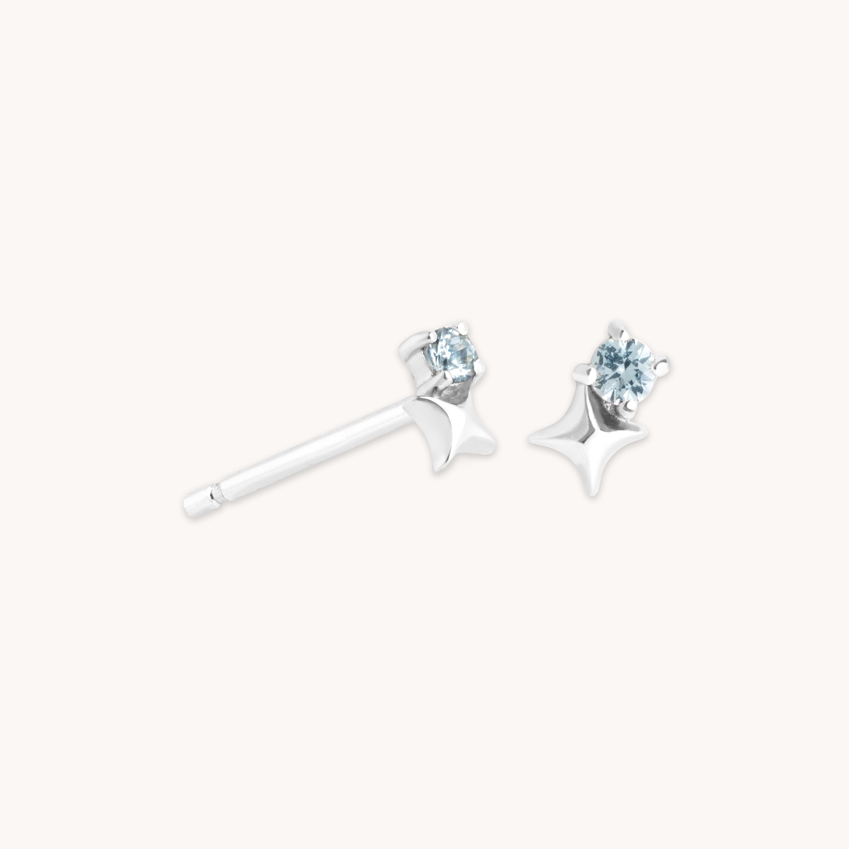 Birthstone Earrings - March Aquamarine Birthstone Earrings in Solid White Gold - Stud Earrings - Astrid & Miyu