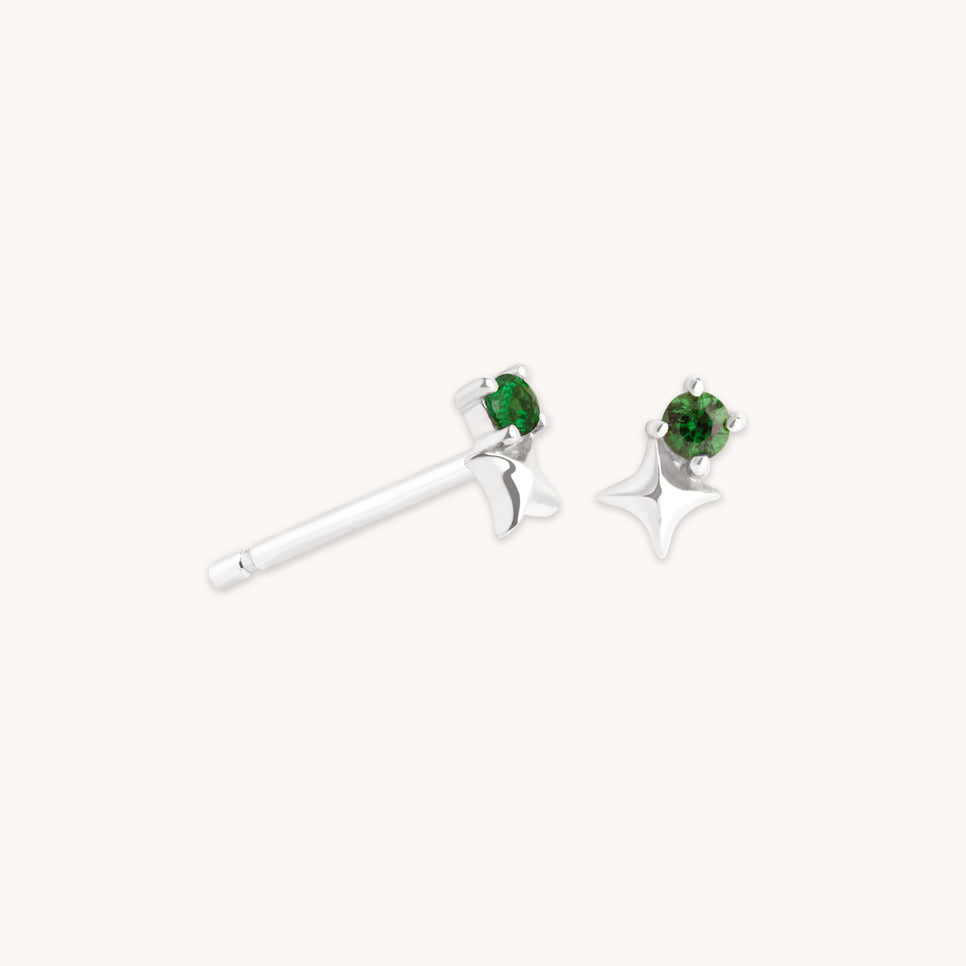 Birthstone Earrings - May Tsavorite Birthstone Earrings in Solid White Gold - Stud Earrings - Astrid & Miyu