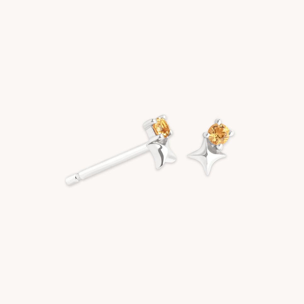 Birthstone Earrings - November Citrine Birthstone Earrings in Solid White Gold - Stud Earrings - Astrid & Miyu