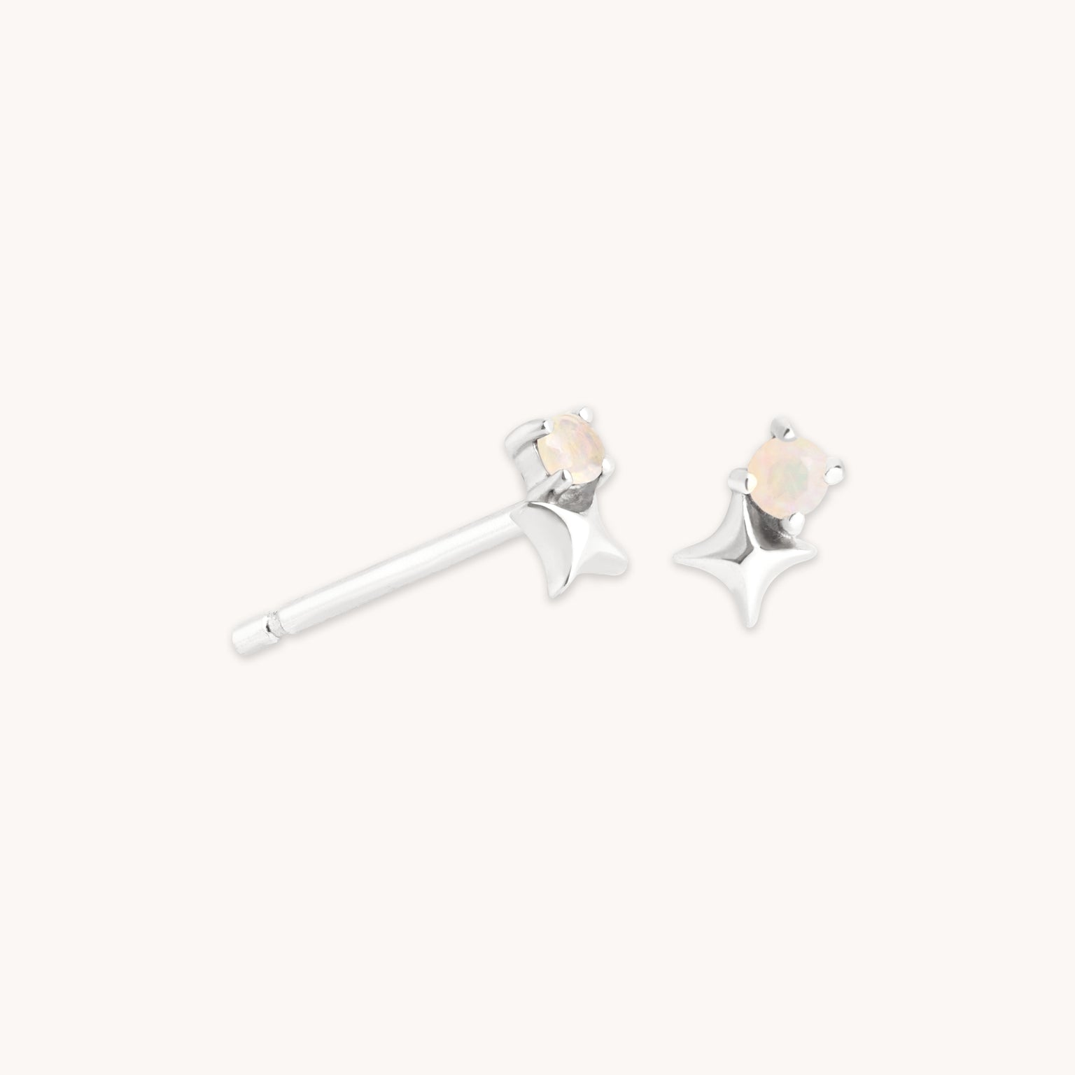 Birthstone Earrings - October Opal Birthstone Earrings in Solid White Gold - Stud Earrings - Astrid & Miyu