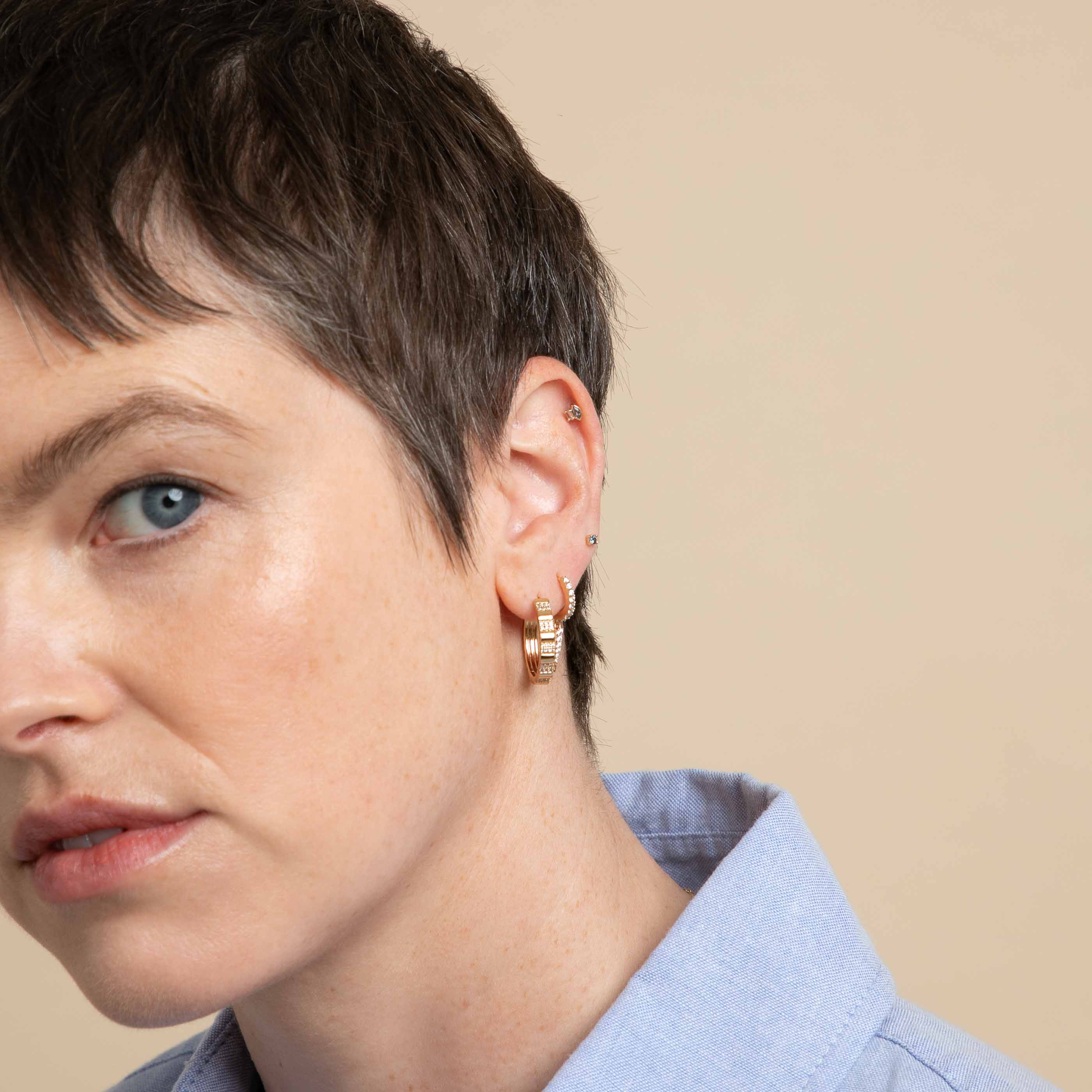 Gemstone Jewellery - Baguette & Marquise Piercing Stud in Solid Gold - Piercing Stud - Astrid & Miyu