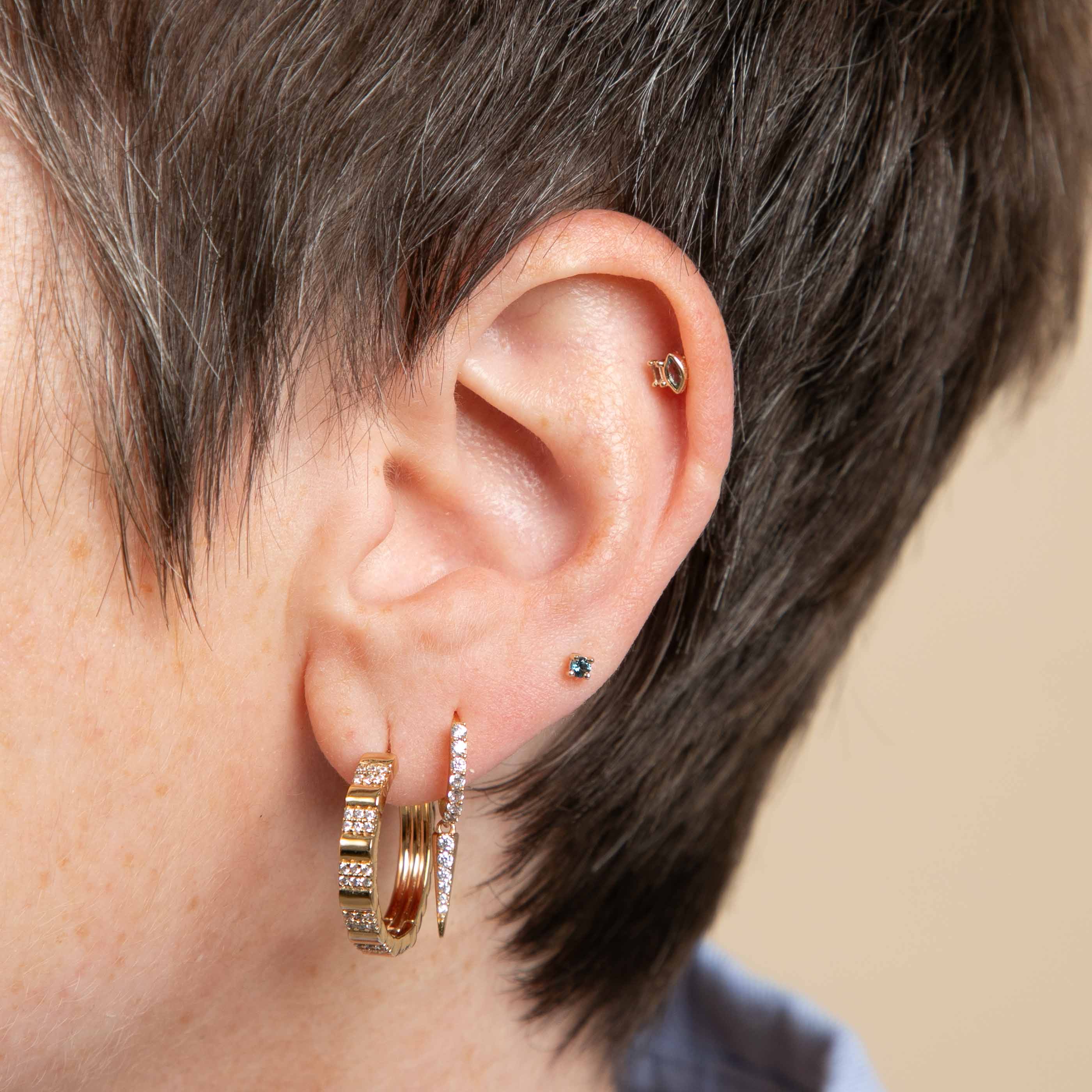 Gemstone Jewellery - Baguette & Marquise Piercing Stud in Solid Gold - Piercing Stud - Astrid & Miyu