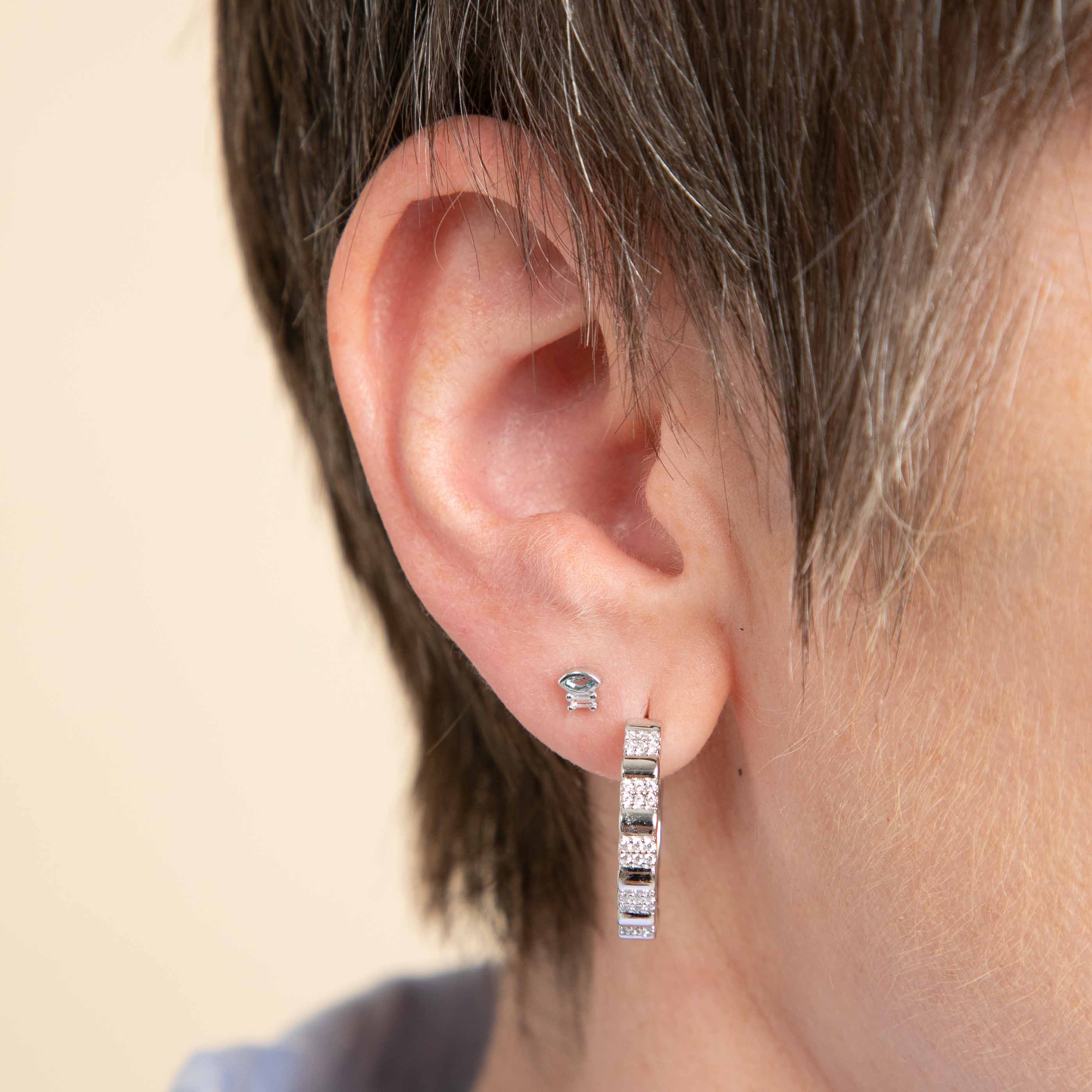 Gemstone Jewellery - Baguette & Marquise Piercing Stud in Solid White Gold - Piercing Stud - Astrid & Miyu