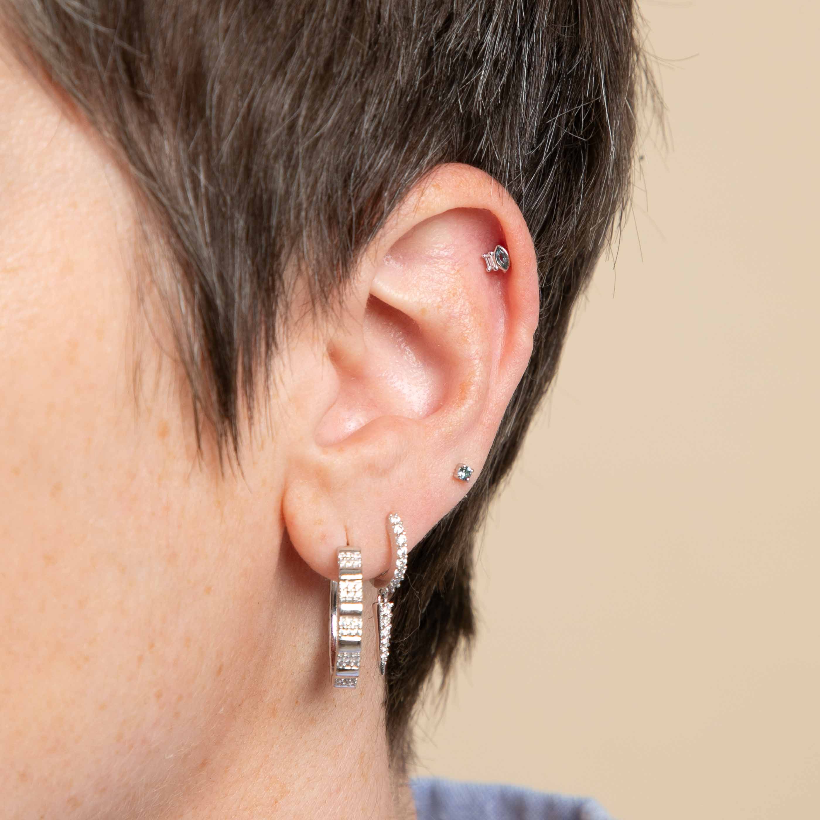 Gemstone Jewellery - Baguette & Marquise Piercing Stud in Solid White Gold - Piercing Stud - Astrid & Miyu