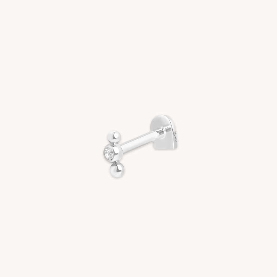 April White Topaz - Topaz Beaded Triple Piercing Stud in Solid White Gold - Piercing Stud - Astrid & Miyu
