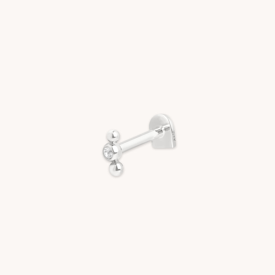 Topaz Beaded Triple Piercing Stud in Solid White Gold