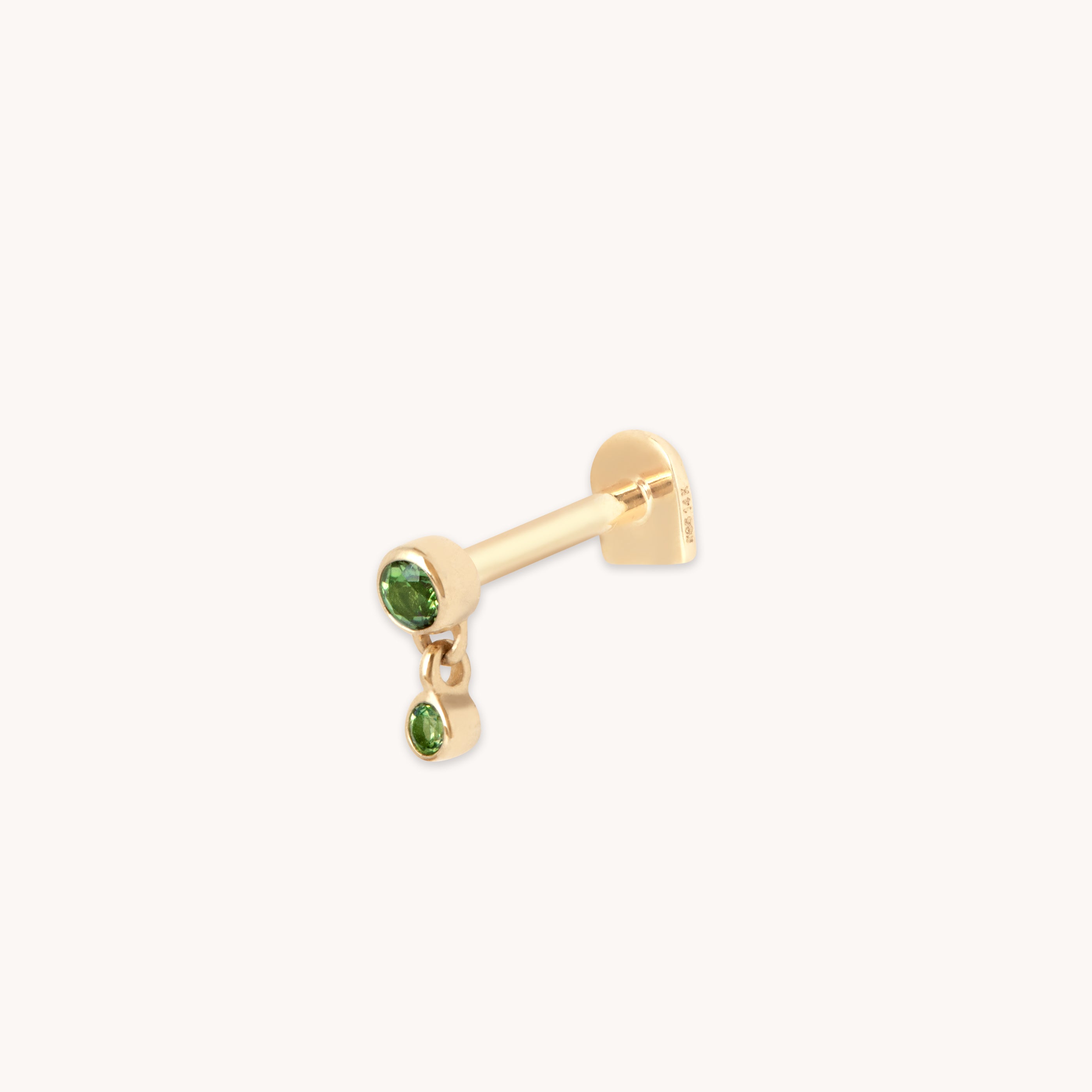 Flat Back Labret Studs - Green Tourmaline Double Piercing Stud in Solid Gold - Piercing Stud - Astrid & Miyu
