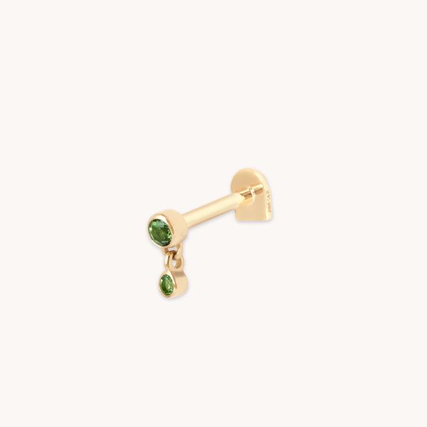 Flat Back Labret Studs - Green Tourmaline Double Piercing Stud in Solid Gold - Piercing Stud - Astrid & Miyu