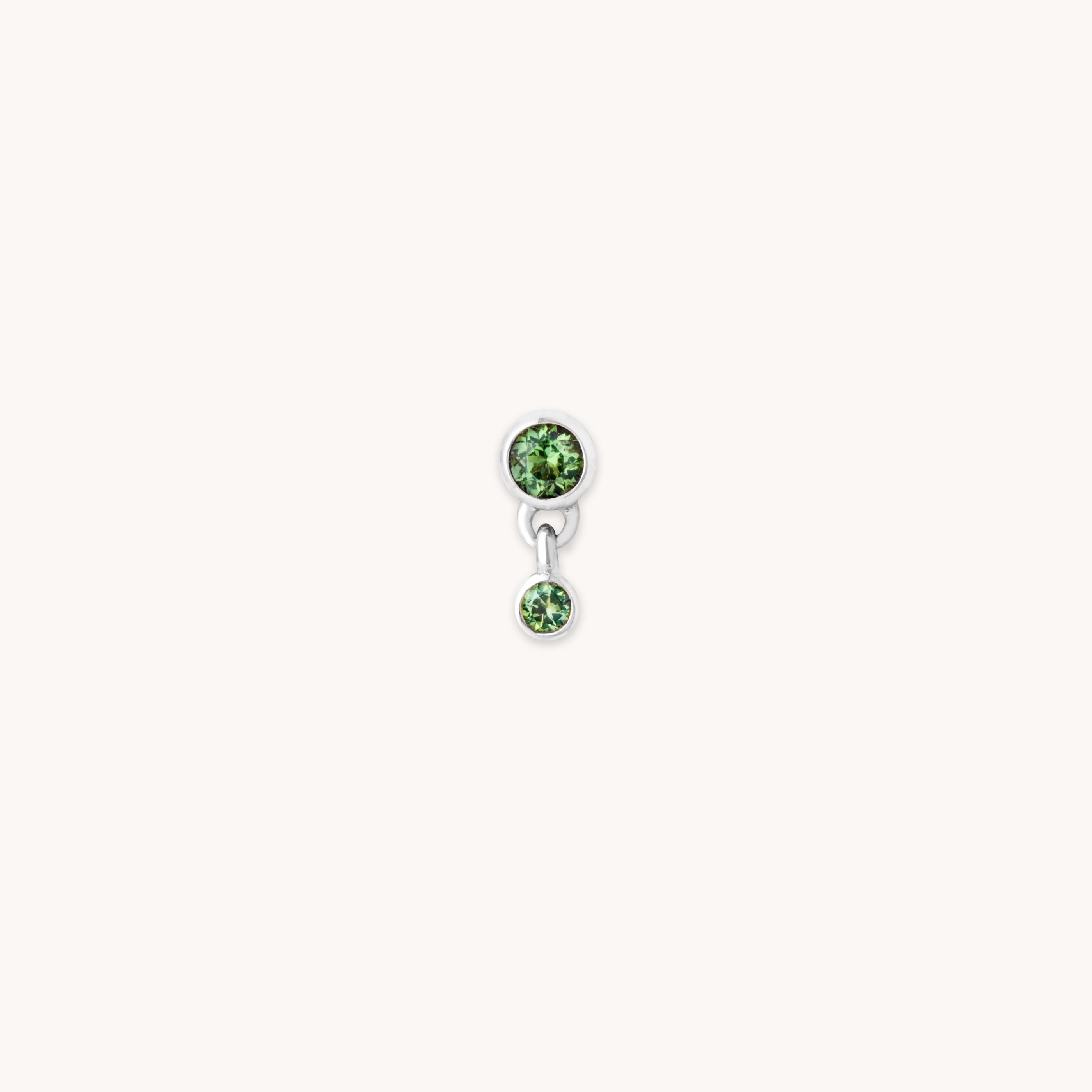 Flat Back Labret Studs - Green Tourmaline Double Piercing Stud in Solid White Gold - Piercing Stud - Astrid & Miyu