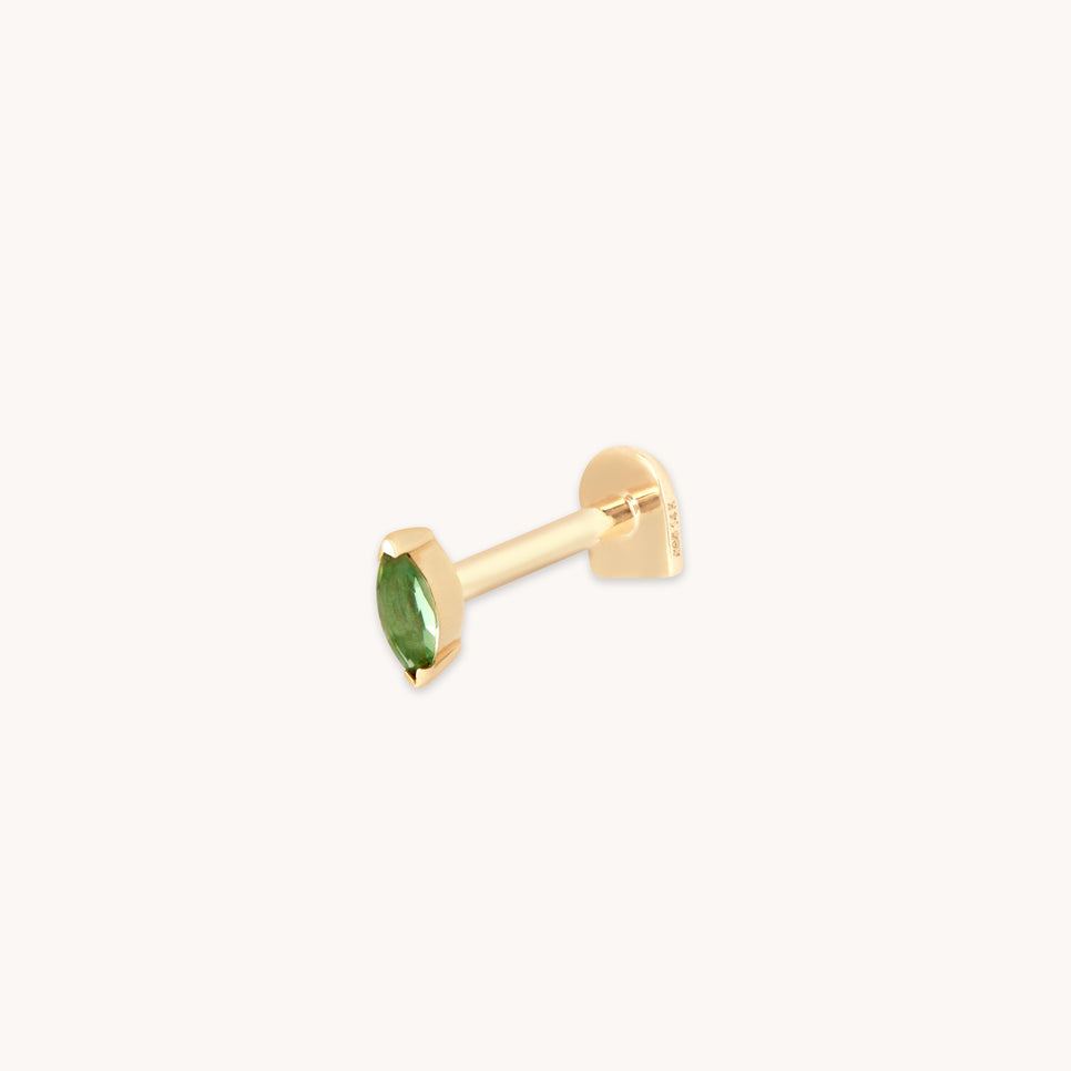 Flat Back Labret Studs - Green Tourmaline Marquise Piercing Stud in Solid Gold - Piercing Stud - Astrid & Miyu