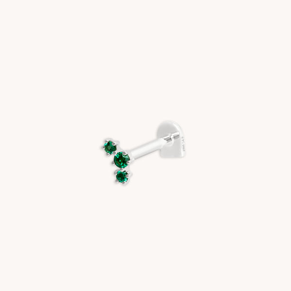 Flat Back Labret Studs - Emerald Curved Piercing Stud in Solid White Gold - Piercing Stud - Astrid & Miyu